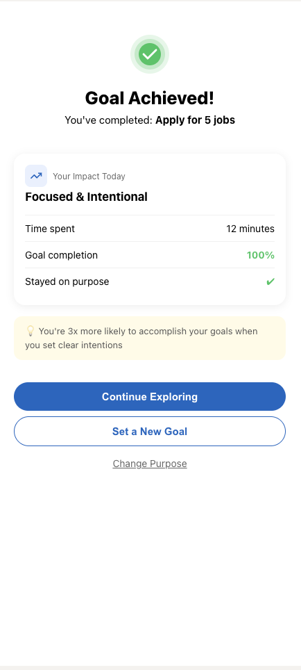 Goal achieved confirmation screen